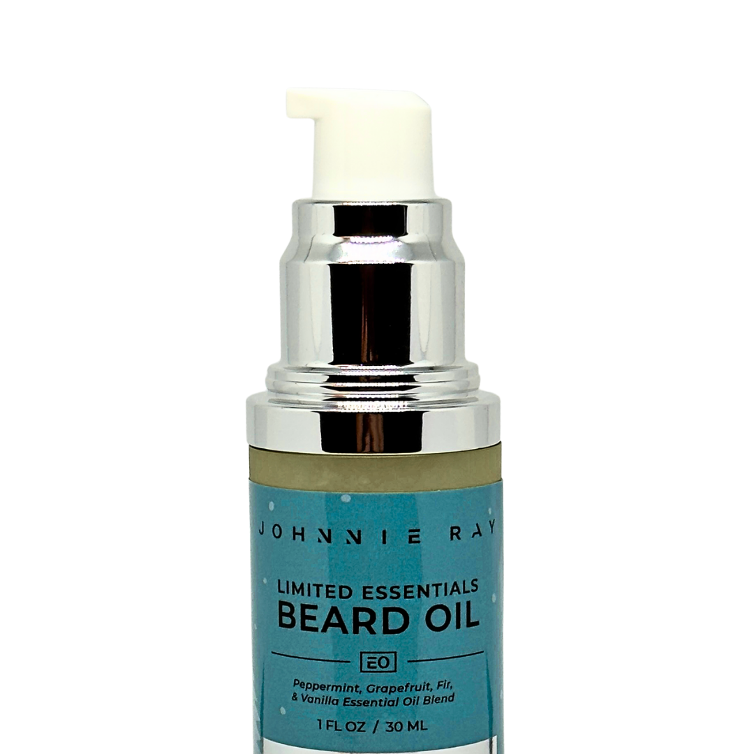 Johnnie Ray beard oil bottle with pump on a white background