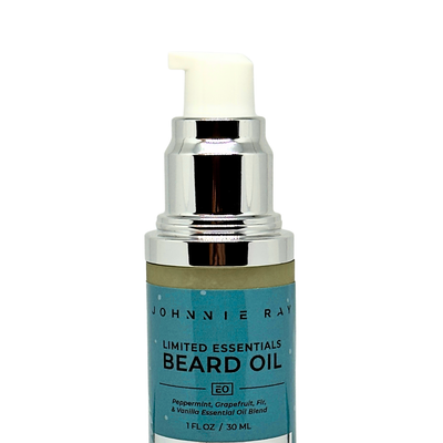 Johnnie Ray beard oil bottle with pump on a white background