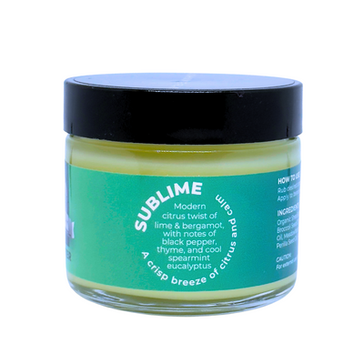 Jar of 'Sublime' product with green label on a white background