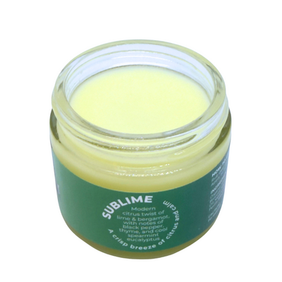 Jar of beard butter labeled 'Sublime' on a white background