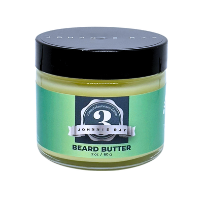 Jar of Johnnie Ray beard butter on a white background