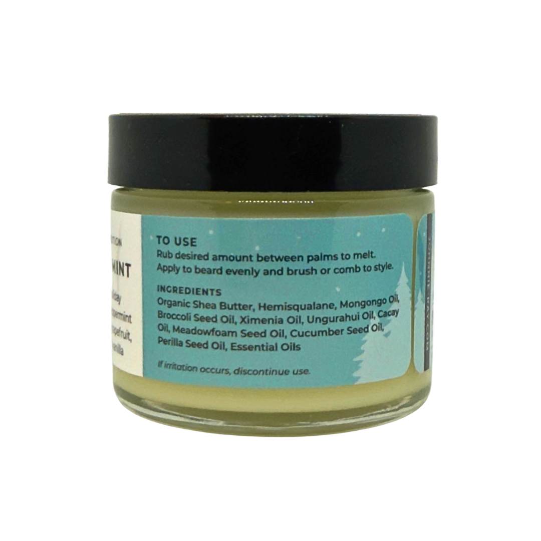 Jar of grooming product with label on a white background