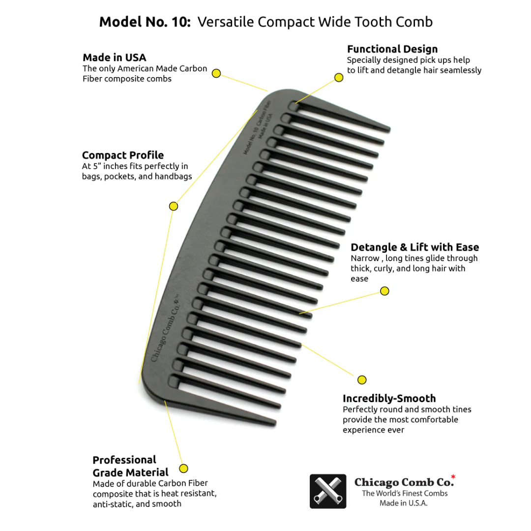 Comb 10 Chicago Comb Model 10 | Carbon Fiber Beard Comb | Johnnie Ray