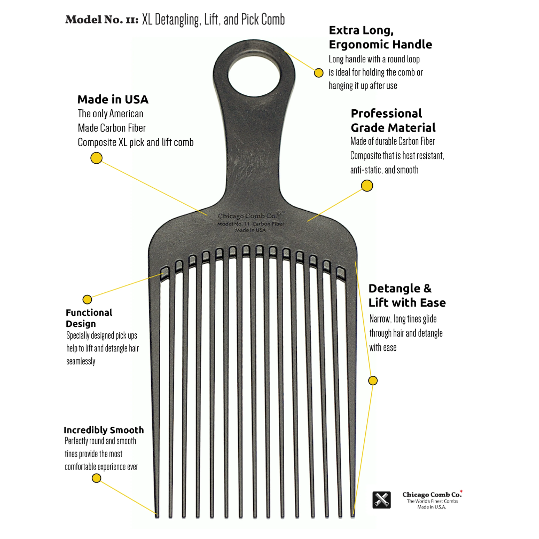 Chicago Comb Model 11 | Carbon Fiber Beard Comb | Johnnie Ray