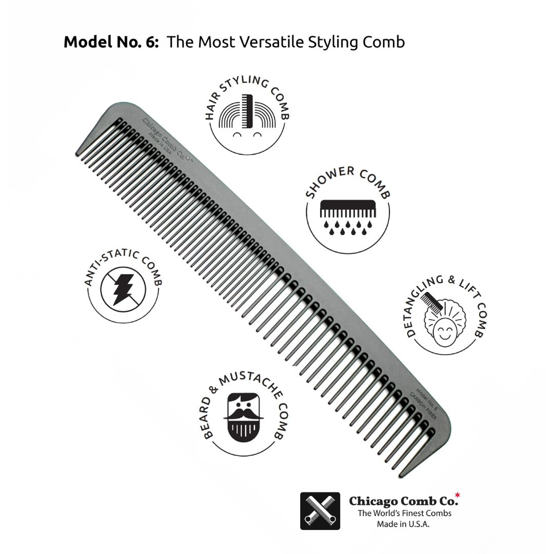 Chicago Comb No. 6 against a white background with benefits listed