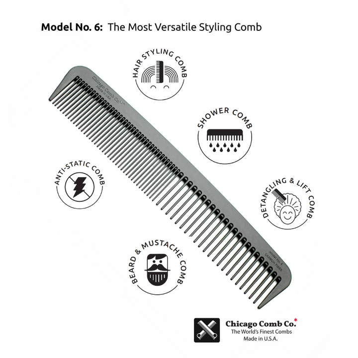 Chicago Comb Model 6 | Carbon Fiber Beard Comb | Johnnie Ray