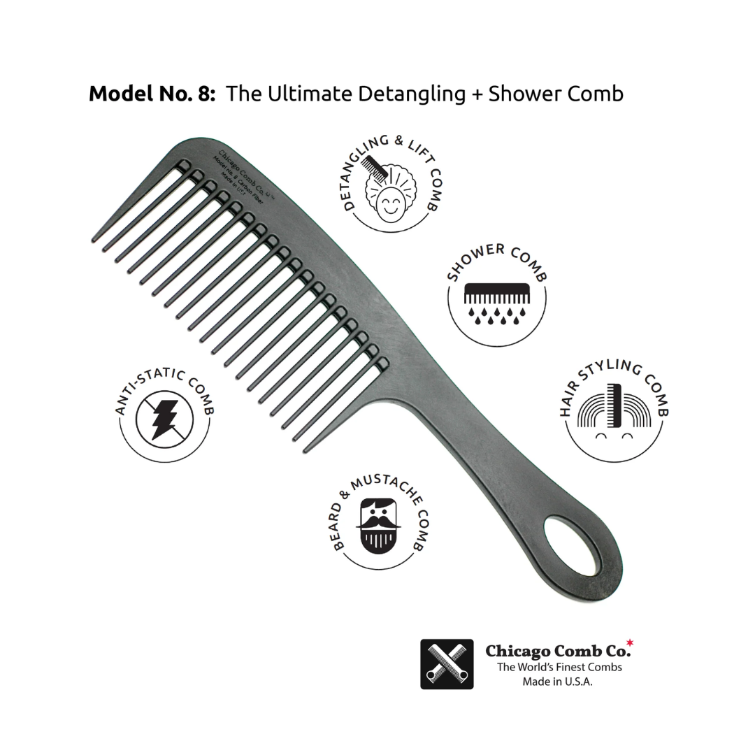 Chicago Comb No. 8 against a white background with benefits