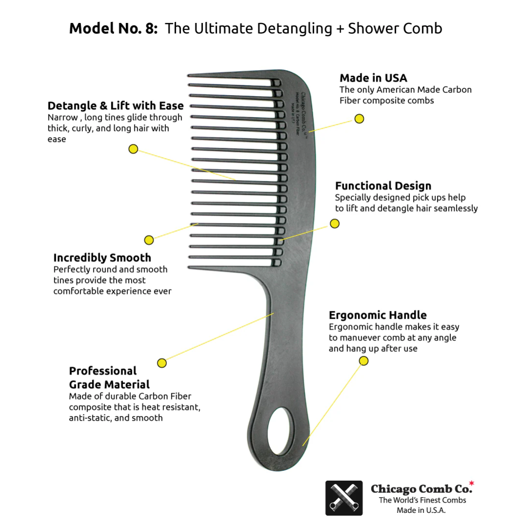 Chicago Comb No. 8 against a white background with benefits