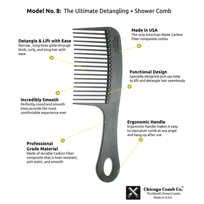 Chicago Comb No. 8 against a white background with benefits