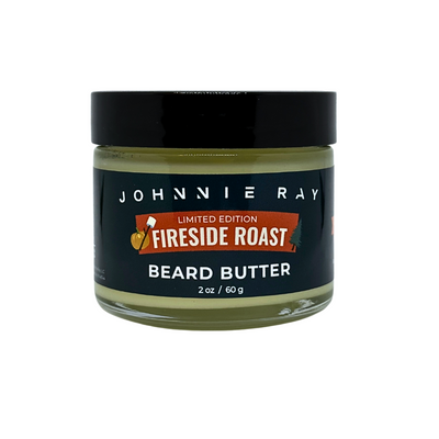 Jar of Johnnie Ray Fireside Roast Beard Butter on a white background