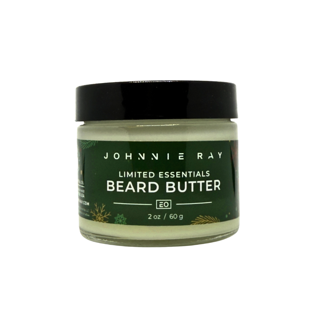 Jar of Johnnie Ray Yooper Yuletide Beard Butter with a green label