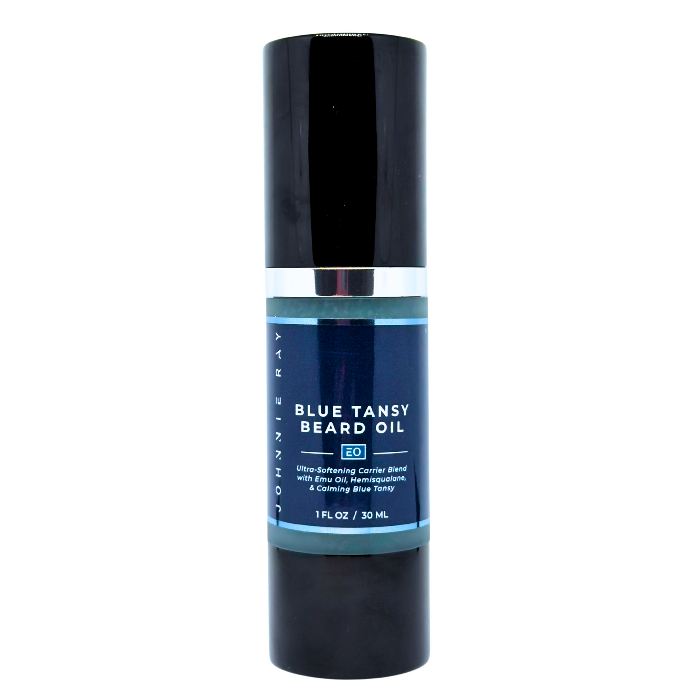 Bottle of Johnnie Ray Blue Tansy Beard Oil with black cap