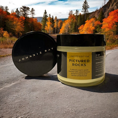 Johnnie Ray Pictured Rocks Beard Butter on dirt road with fall color trees in background