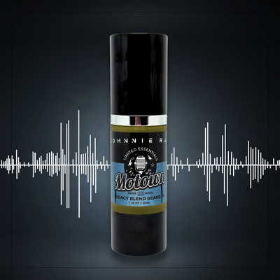 Beard product bottle with 'Motown' label on a dark background