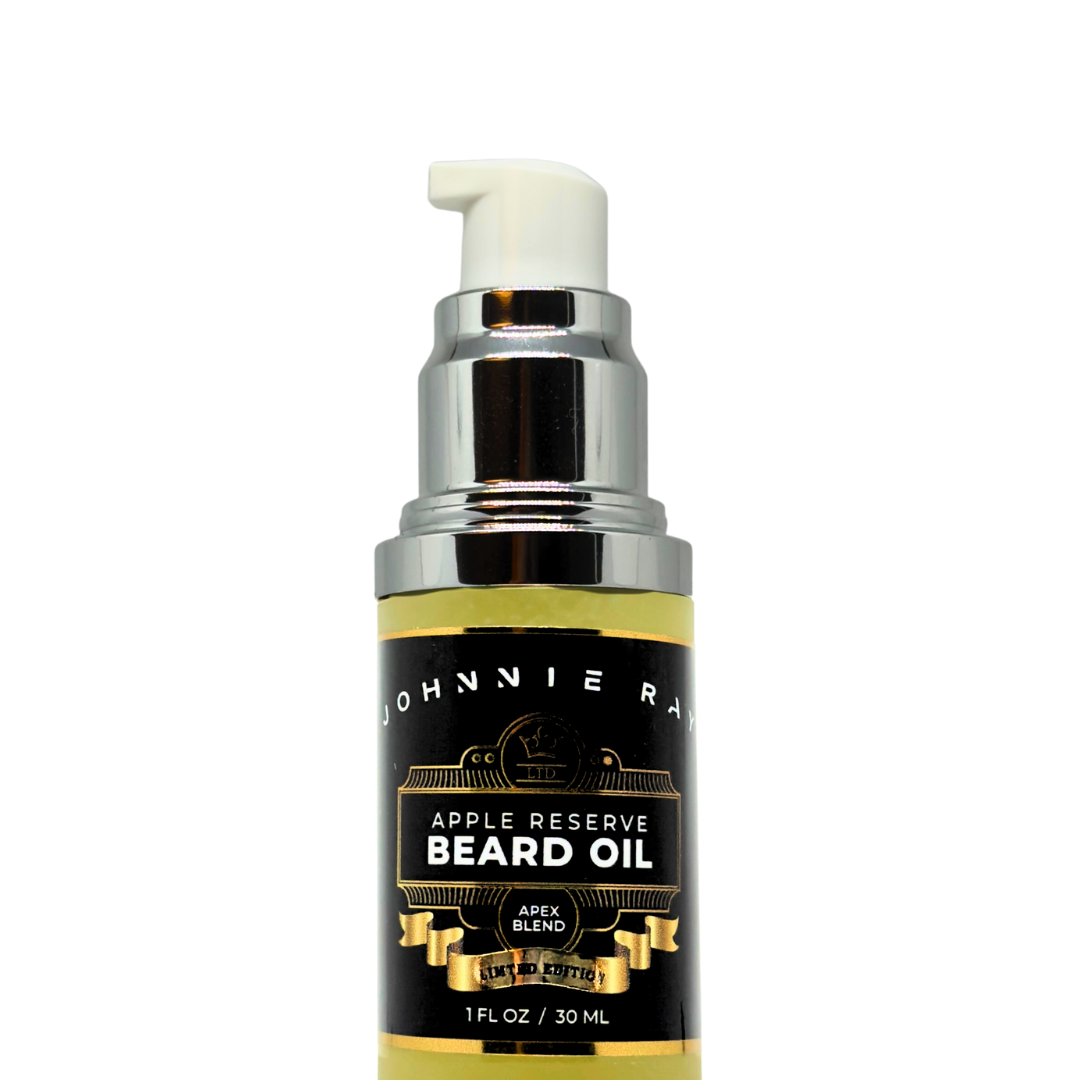 Bottle of Johnnie Ray Legacy Blend Apple Reserve Beard Oil Pump Top