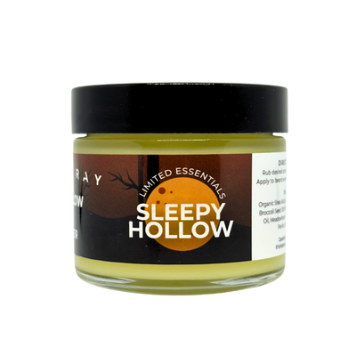 Jar of 'Sleepy Hollow' product with a black lid on a white background